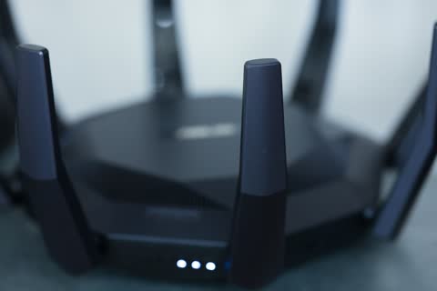 A close-up of a wireless router