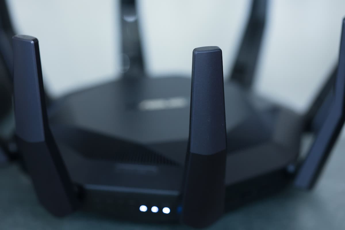A close-up of a wireless router