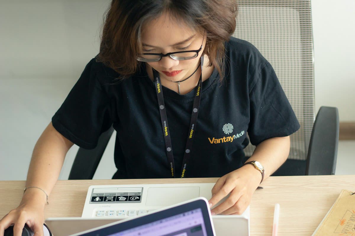 Woman working on a laptop