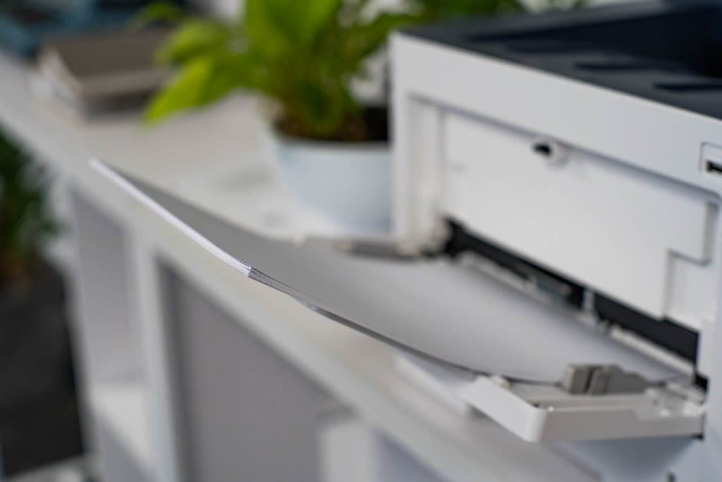 Printed pages in a printer's output tray