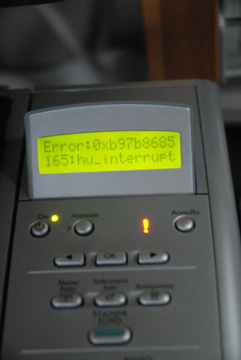 Printer control panel showing an error message