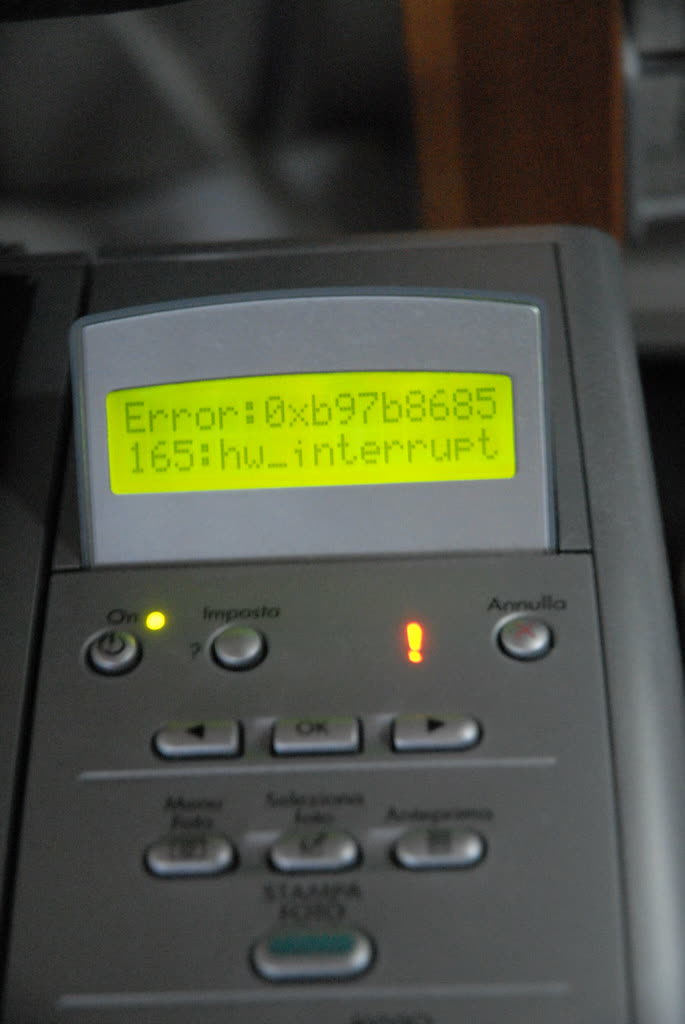 Printer control panel showing an error message